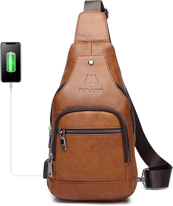 LUKZIJAES Genuine Leather Sling Bag for Men