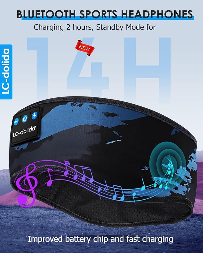 LC-dolida Sleep Headphones Bluetooth Headband, Sleep Headphones Wireless Bluetooth with Ultra-Thin HD Stereo Speaker, Sleep Headband Earphones for Workout Yoga Insomnia Meditation Gifts