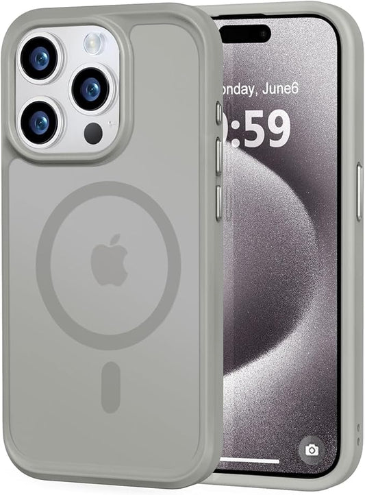 MOCCA Strong Magnetic for iPhone 15 Pro Case, [Compatible with Magsafe][13FT Military Drop Protection] Slim Translucent Matte Shockproof Case for iPhone 15 Pro Phone Case 6.1'', Titanium Gray