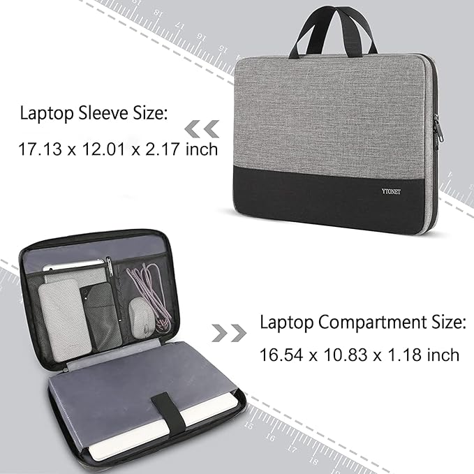 Ytonet Laptop Sleeve Case 17 17.3 Inch, Slim Water Resistant TSA Laptop Cover with Handle Protective Computer Carrying Case Compatible with HP Dell Lenovo Asus Notebooks, Grey