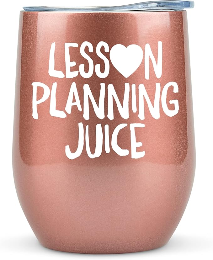 KLUBI Teacher Birthday Gifts for Women - Lesson Planning Juice Wine Tumbler 12oz with Lid and Straw - College Graduation Gifts for Teachers, Student Teacher Congratulations, Cute New Teacher's Gift