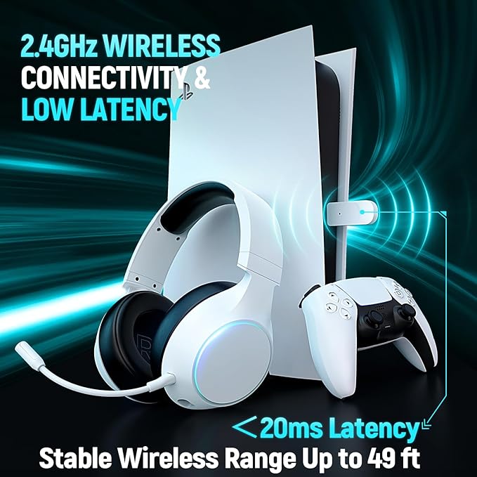 TA4000 2.4GHz/Bluetooth 5.3 Wireless Gaming Headset for PC, PS5, PS4 – Over-Ear Headphones with ENC Mic, 60H Playtime, 3.5mm Wired Mode, Compatible with Switch, Mac, Mobile & Controller