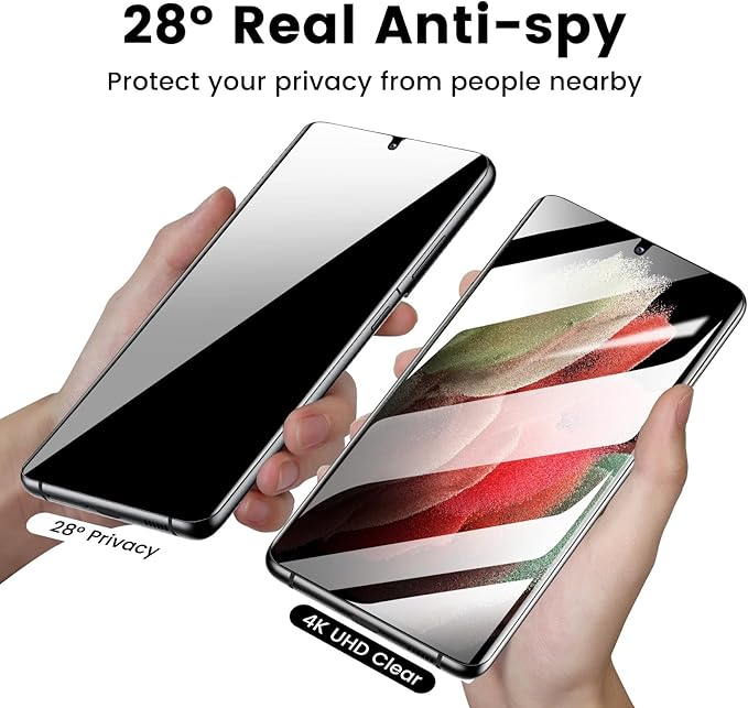 MOHAVE 2 Pack [Auto Alignment/Dust Removal] Privacy Screen Protector for Samsung Galaxy S21 Ultra 5G 6.8″, 3D Curved Anti Spy Private Film, 7H Hybrid Material, 100% Ultrasonic Fingerprint ID