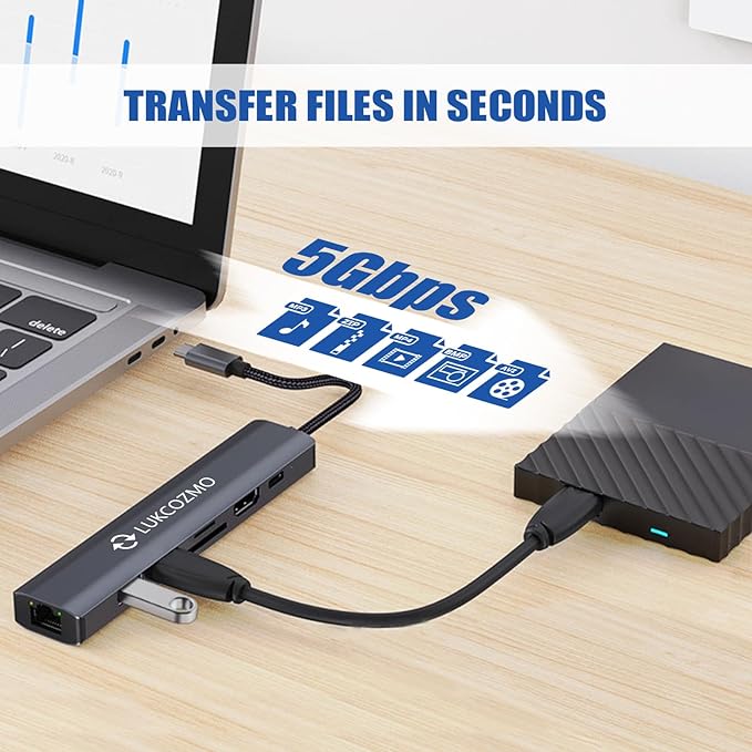 USB Hub 3.0, 7 in 1 USB Hub with 1000M Ethernet, 4K HDMI, 2 USB3.0, 100W PD, SD/TF Card Reader Docking Station Compatible with Your Cell Phone MacBook/Dell/HP/Surface/Lenovo/Steam Deck