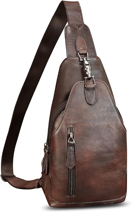 Genuine Leather Sling Bag for Women and Men Vintage Handmade Leather Sling Backpack Fashion Crossbody Bag Chest Purse