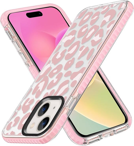 ZIYE Clear Case for iPhone 15 Cover Pink Leopard Design Shockproof Soft TPU Bumper Protective Phone Case for Women Girls Girly Cute Phone Case