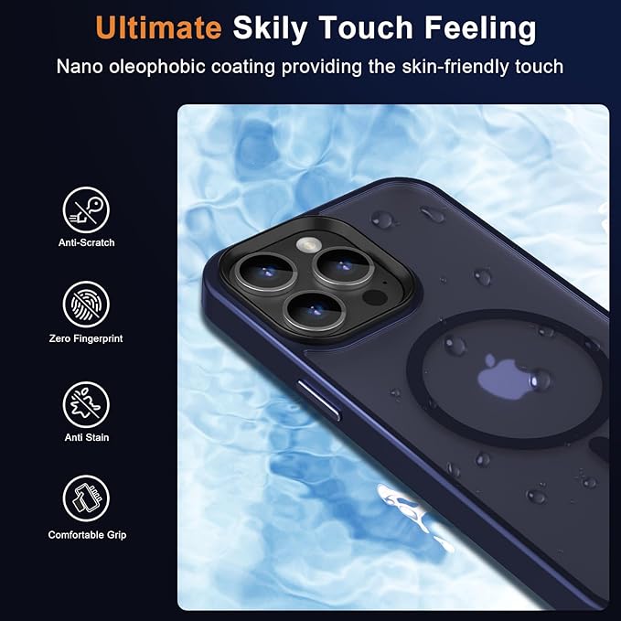 MOCCA Strong Magnetic for iPhone 14 Pro Max Case [Compatible with Magsafe] [10FT Military Grade Protective] Translucent Matte Slim Shockproof Case for iPhone 14 Pro Max 6.7"- Deep Blue