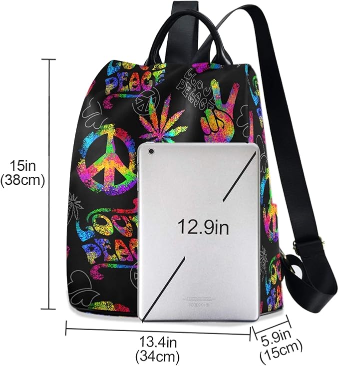 ALAZA Rainbow Peace Love Sign Gesture Backpack Purse for Women Anti Theft Fashion Back Pack Shoulder Bag
