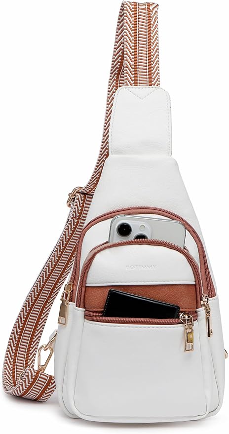 Sling Bag for Women Vegan Leather Fanny Pack Small Crossbody Purse Anti Theft Chest Bag for Travel Beige & Brown