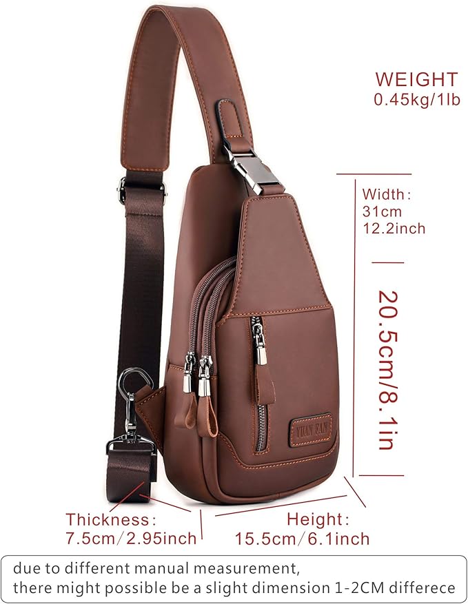 YUAN FAN Leather Sling Bag for Men,Chest Shoulder CrossBody Concealed Carry Bag Man Purse Travel Wander Plus Anti Theft Bag