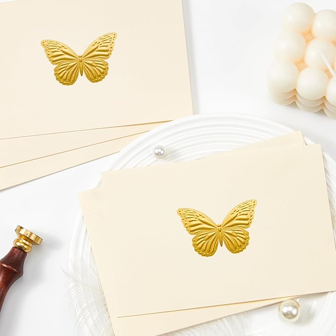 Crisky 50 Pack Embossed Gold Greeting Cards with Envelopes & Stickers Butterfly Note Cards Bulk for Birthday, Baby Shower,Bridal Shower, Wedding, Graduation Blank Inside