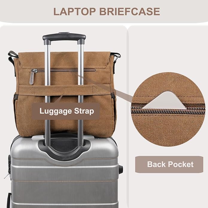 Canvas Messenger Bag for Men Women,Travel Satchel Shoulder bag 15.6 Inch Laptop Bag briefcase Business