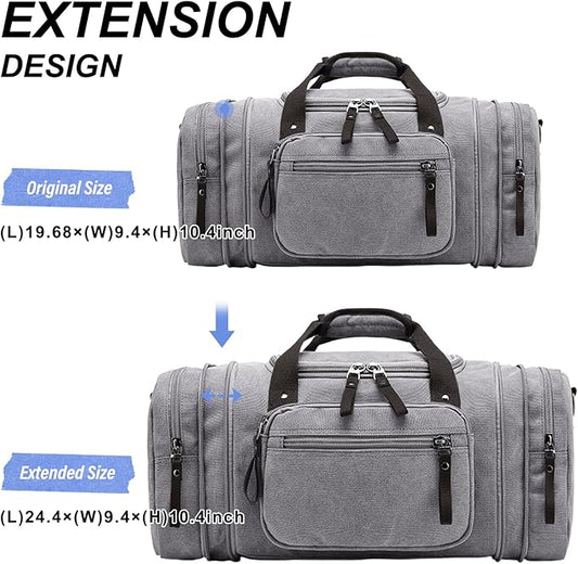 Felipe Varela Duffle Bag for Men, Expandable Canvas Duffel Bag for Travel, Mens Carry On Luggage Bags Traveling Weekender Gym Overnight Bags for Airplanes, Grey