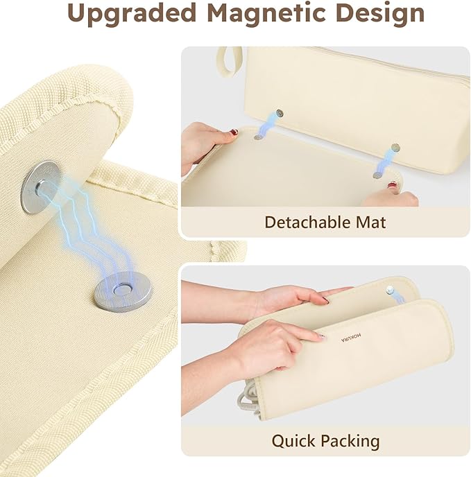 MOKURA Hot Hair Tools Travel Bag with Heat Resistant Mat Removable, Hair Accessories Organizer Case, Women Travel Essentials, Storage Pouch for Curling Iron Straightener Flat Iron Hair Dryer, Ivory