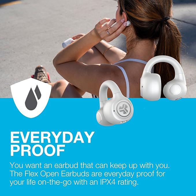 JLab Flex Open Earbuds, Clip-on Cuff Design, Wireless Open-Ear Audio Freedom Effortless Fit, Safe Listening, Bluetooth Multipoint, Customize with The App, Cloud White