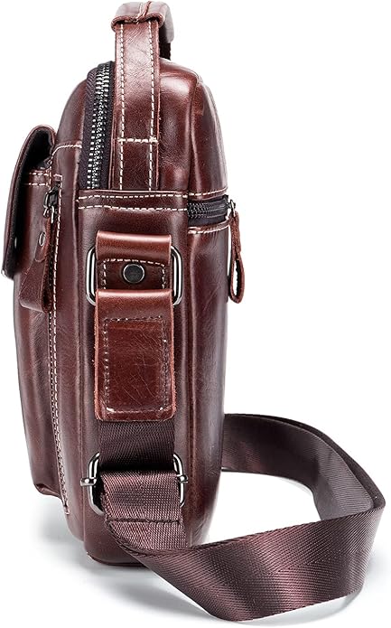 LUKZIJAES Small Genuine Leather Shoulder Bag Men Messenger Handbag Lightweight Sling Crossbody Bag