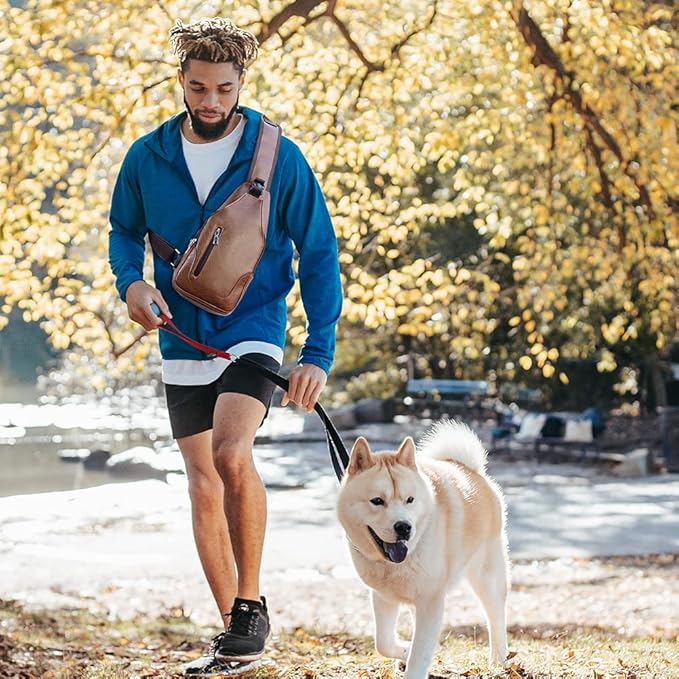 Peicees Leather Sling Bag Mens Crossbody Bag Chest Bag Sling Backpack for Men with USB Charge Port