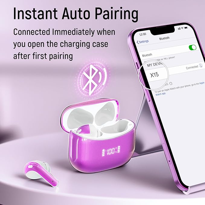 Wireless Earbuds Bluetooth 5.4 60H Playtime in-Ear Headphones with Mic & LED Display, IPX7 Waterproof Earphones for Sports, Workouts & Running