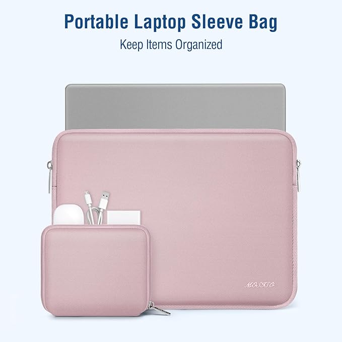 MOSISO Laptop Case 16 inch, 15-15.6 inch Laptop Sleeve Bag Compatible with MacBook Pro 16 inch, HP, Acer, Dell, Lenovo, ASUS Notebook, Neoprene Computer Sleeve Bag with Small Case, Baby Pink