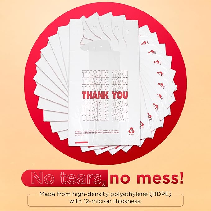 Infinite Pack Plastic Bags Thank You (1000 Count) | White Grocery Bags with Handles | T-shirt bags for small business