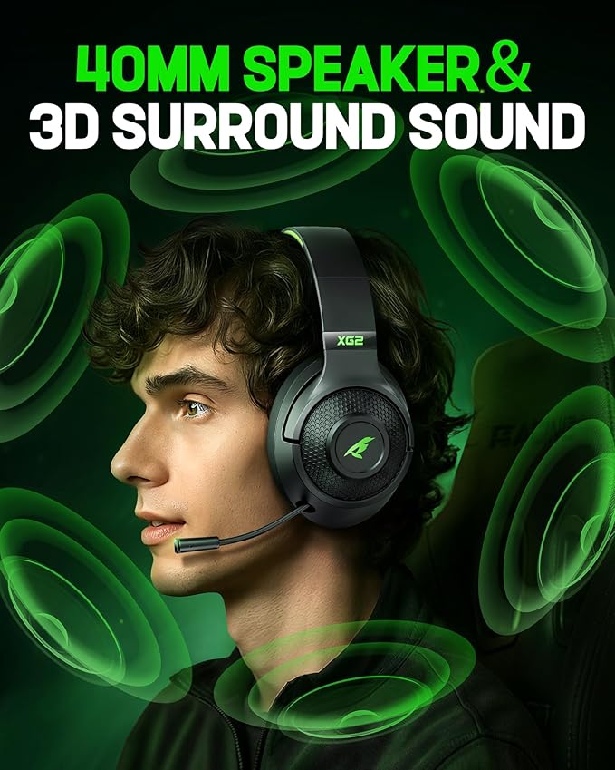 Wireless Gaming Headset for XBOX Series X|S|One, PC, PS5, PS4, Mac, Switch, Gaming Headphones with 2.4GHz, Bluetooth 5.4, 40MM 3D Stereo Sound, 40H Battery, Retractable Noise Canceling Mic,3.5mm Wired