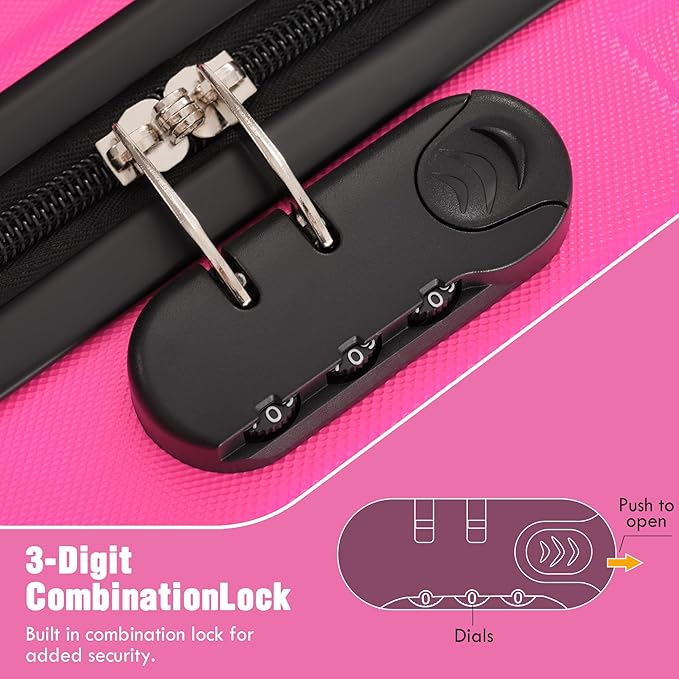 Merax Luggage Sets of 3 Piece Carry on Suitcase Airline Approved,Hardcase Suitcase Set with Double Spinner Wheels,Pink