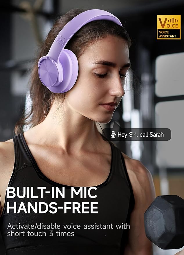 Picun B8 Headphones Wireless Bluetooth, 120H Bluetooth Headphone Over Ear with 3EQ Music Modes, Hands-Free Calls, Deep Bass Headphones for Travel Home Office Cellphone PC (Purple)