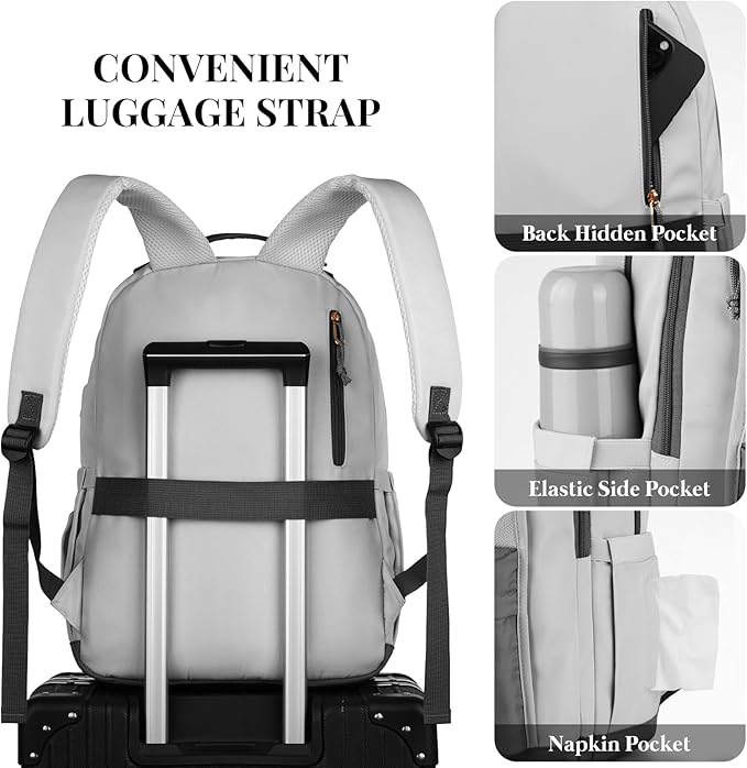 School Backpack for Teens Girls, Aesthetic College Backpack Large Bookbag for Women Students Fashion 15.6 Inch Laptop Bag for Work Travel (Dark Grey & Light Grey)