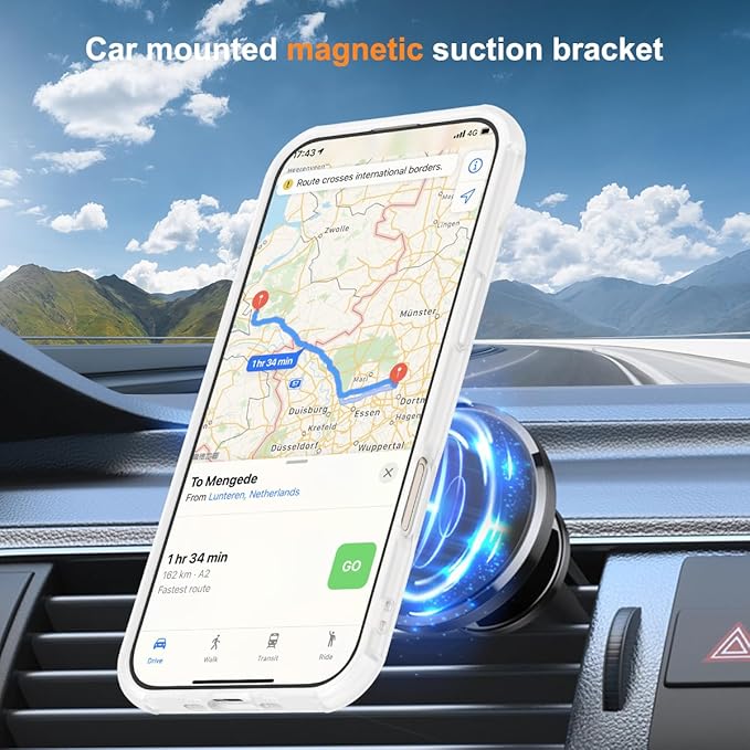 Compatible with iPhone 17 Air Case with Invisible Magnetic O-Ring Stand Military-Grade Phone Case for iPhone 17 Air 6.5" [Compatible with Mag-Safe][Great Grip Feeling],Translucent