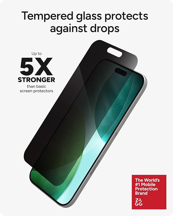 ZAGG Glass Elite Privacy Screen Protector for iPhone Air - 2-Way Privacy Filter, 5X Stronger, Fingerprint-Resistant, InvisibleShield, Easy Two-Step Installation