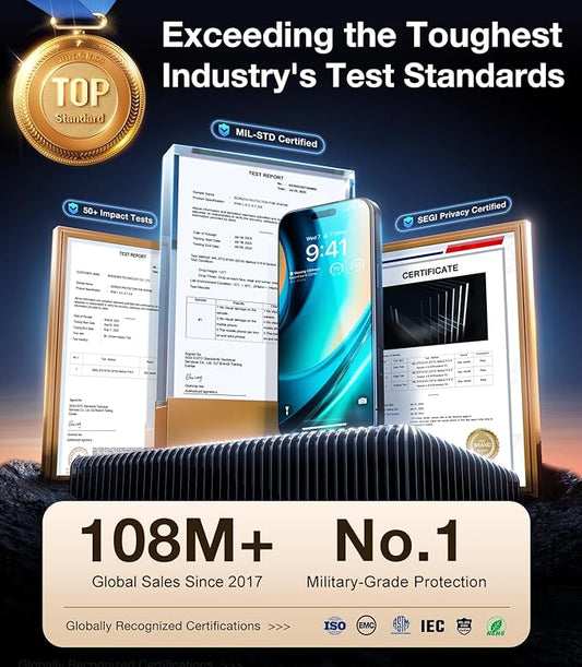UltraGlass TOP 9H+ Armor for iPhone 17 Privacy Screen Protector [No.1 Military Grade Shatterproof] Privacy Screen iPhone 17 Tempered Glass [100% Anti-Spy] Longest Durable, 2 Pack