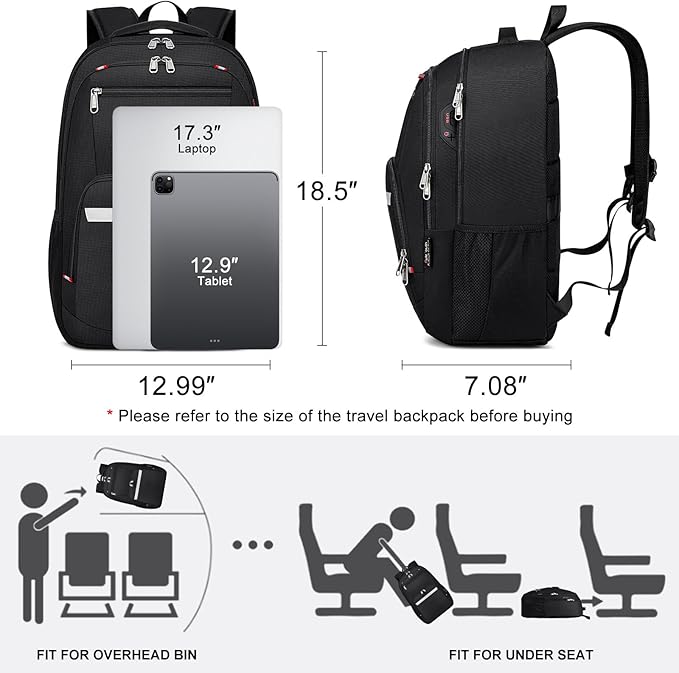 Laptop Backpack for Men & Women - Anti Theft Water Resistant Travel & College Backpack Fits 17 Inch Laptop & Notebook - 35L Black