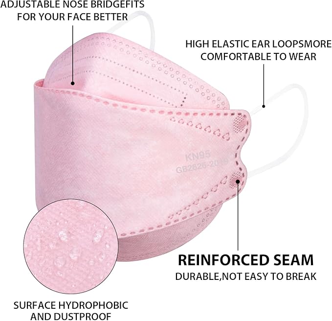 KN95 Face Masks for Adults 50 Pack, Individually Wrapped, 5-Ply Pink Disposable Face Mask Against PM 2.5 Smoke & Dust, Filtration Efficiency 95%