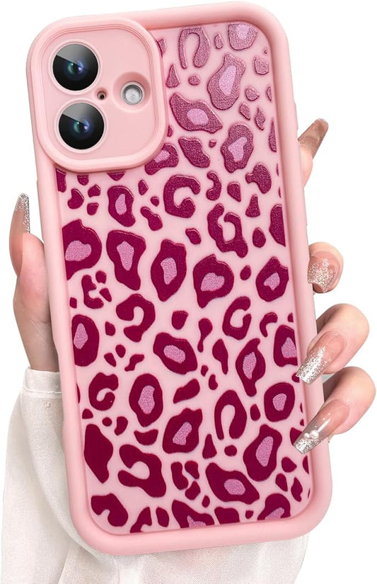 KANGHAR Case for iPhone 16 Leopard Printed Pattern Cute Cheetah Phone Case Soft TPU Shockproof Protective Cover for iPhone 16 6.1 Inch Pink