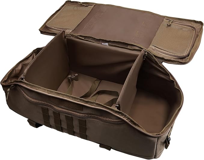 65L Large Duffle Bag, 3-in-1 Tactical Backpack MOLLE Pack for Sports, Gym, Outdoor, Dark Brown