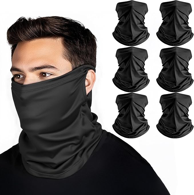 HONGTEYA 6 Pack Neck Gaiter Face Mask: Breathable Windproof Face Cover Balaclava High Elastic Earloop Bandana for Men Women