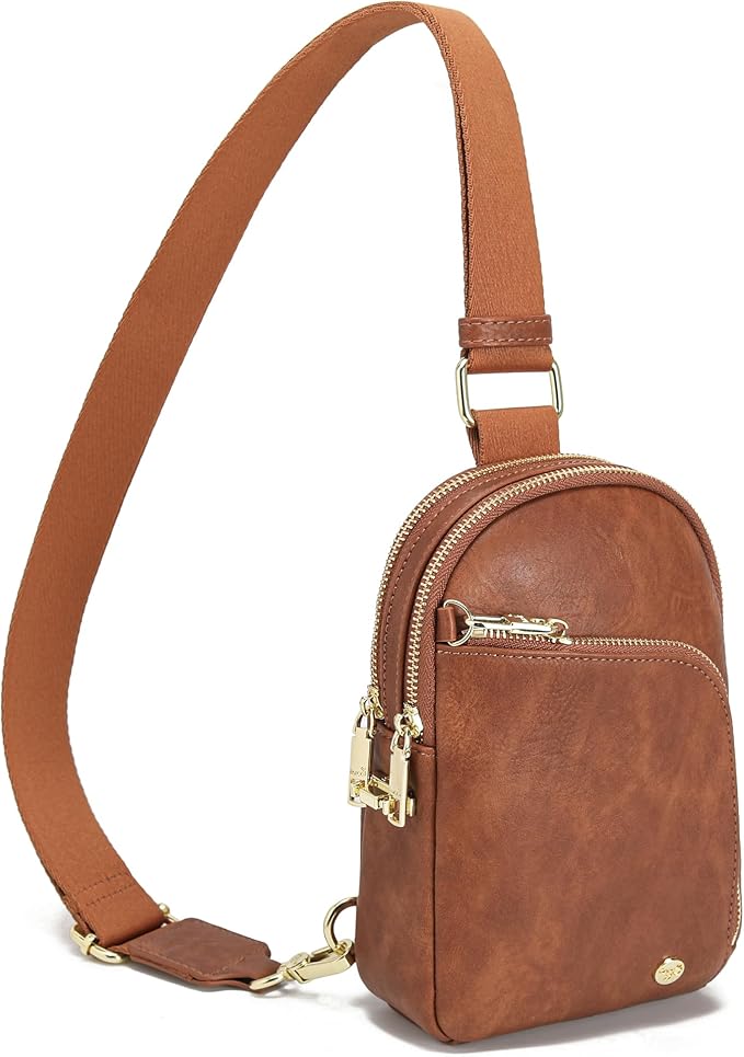 INICAT RFID Blocking Sling Bag Leather Crossbody Bags for Women Fanny Pack Cross Body for Woman Chest Bag for Travel 1.9L