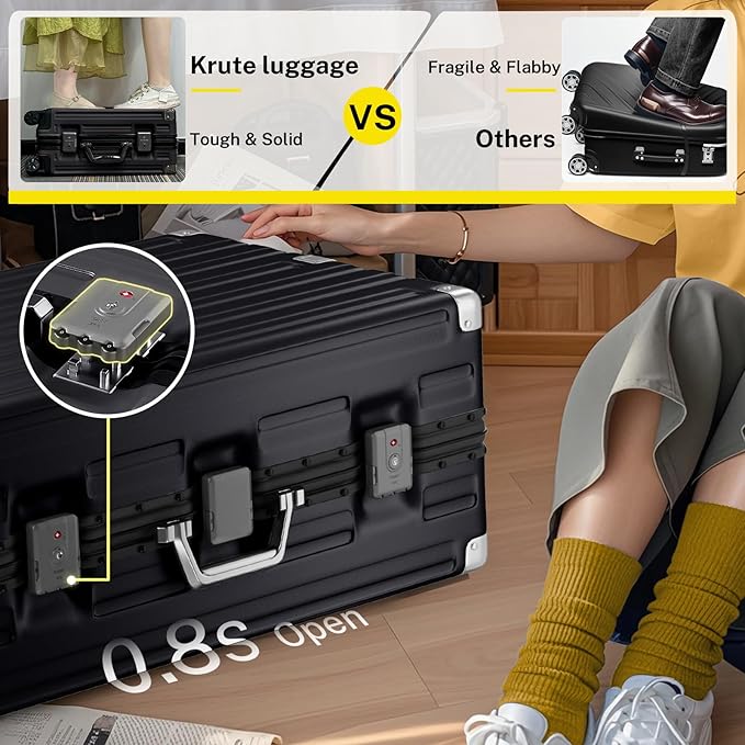 Krute Luggage 28 Inch Checked Suitcase with Spinner Wheels Zipperless Aluminum Frame Luggages TSA Lock No Zipper Hardshell Lightweight PC+ABS Large Suitcases