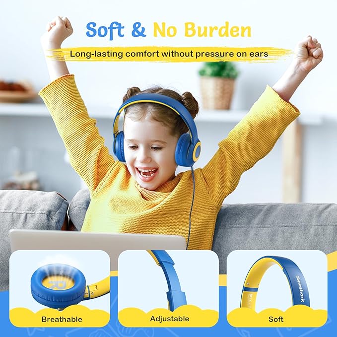 Kids Wired Headphones with Microphone, Volume Limited to 85/94dB Earphone for Boys & Girls, Foldable 3.5mm Jack Headset for School & Travel, Includes Portable Case