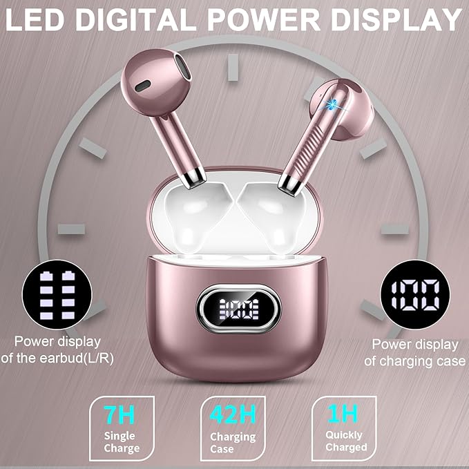 Language Translator Earbuds Real Time, AI Translation Earbuds Real Time with 164 Languages & 5 Modes, 3-in-1 Bluetooth 5.4 Translator Device, 42H Translatior Headphones Business, Learning, Rose Gold