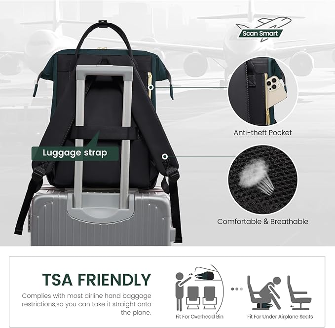 LOVEVOOK Leather Backpacks for Women,15.6 inch Leather Laptop Backpack Women,Professional Work Backpack Nurse College Teacher Bag,Womens Laptop Computer Travel Backpacks Purse,Dark Blue-green-Black