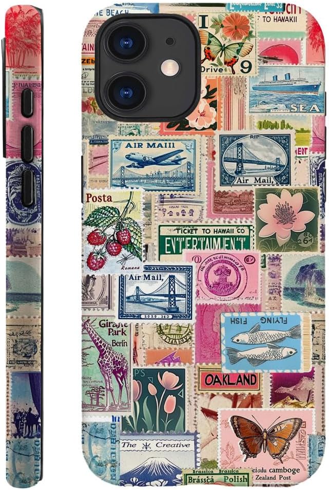 DAIZAG Case Compatible with iPhone 11,Fit Shockproof Cover for Women Girls,Retro Stamp Collage