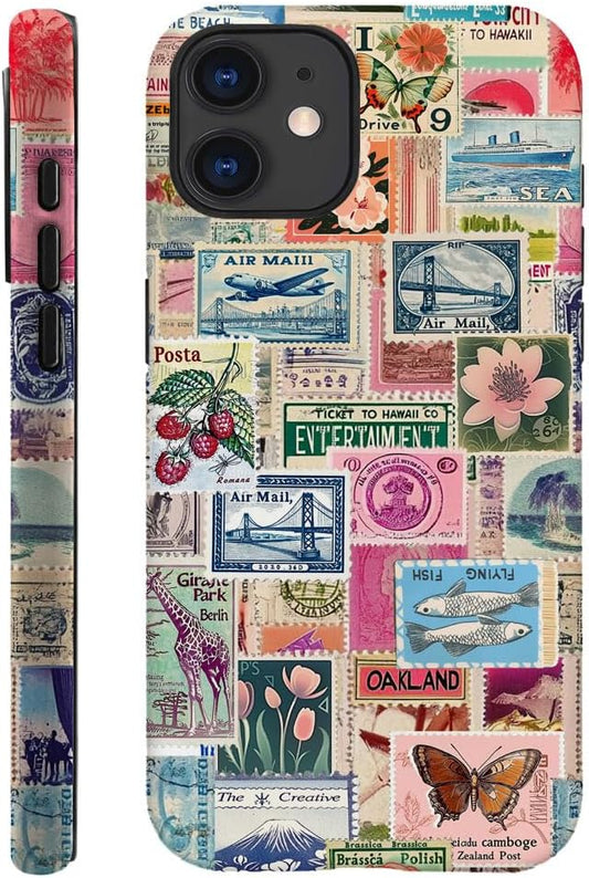DAIZAG Case Compatible with iPhone 11,Fit Shockproof Cover for Women Girls,Retro Stamp Collage