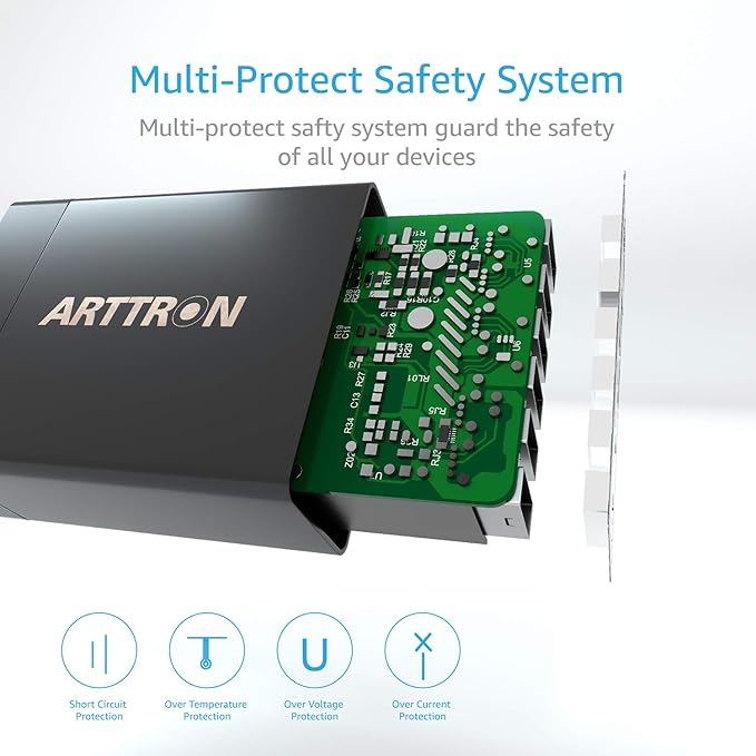 USB Wall Charger Adapter, Arttron 40W 6-Port Foldable Wall Plug Multiport Charger for iPhone iPad Tablets Smartphones, Home Office Use