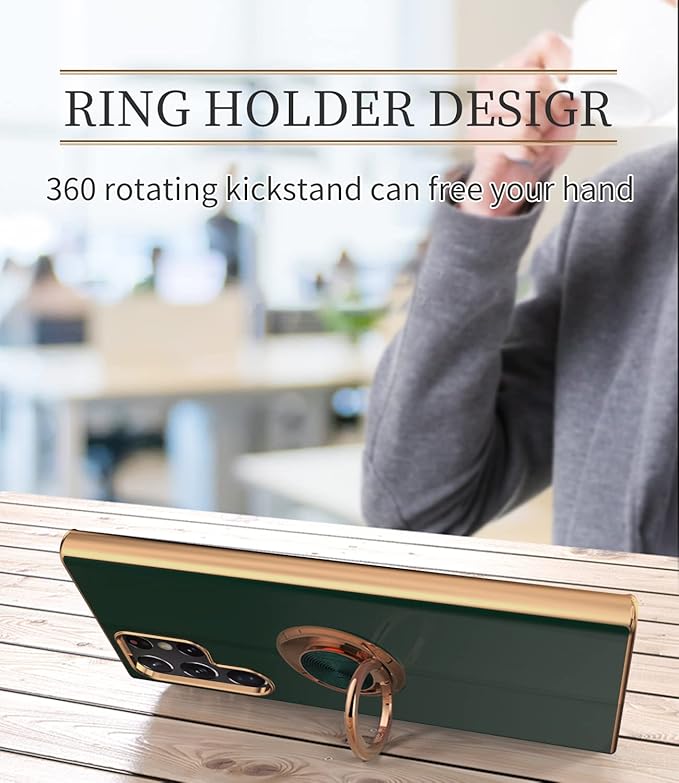 Tnarru Compatible for Samsung Galaxy S22 Ultra Case with Ring Holder Kickstand [with Magnetic] Soft TPU Shockproof Electroplated Protective Phone Case for Galaxy S22 Ultra 5G Green