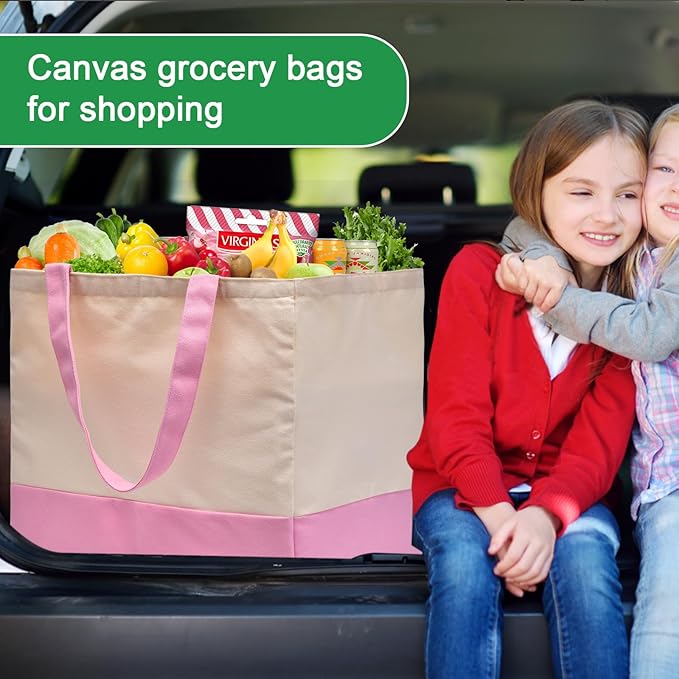 Canvas Reusable Grocery Bags Heavy Duty, 8.3 gal Foldable Large Canvas Tote Bag with Handles, Holds 60 lbs Canvas Shopping Bags, 1 Pack