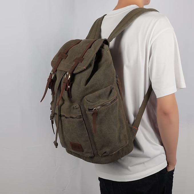 Bluboon Vintage Backpack Leather Trim Casual Bookbag Men Women Laptop Travel Rucksack