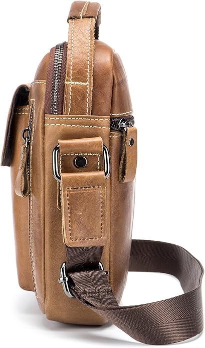 LUKZIJAES Small Genuine Leather Shoulder Bag Men Messenger Handbag Lightweight Sling Crossbody Bag