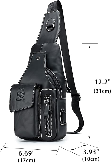 LUKZIJAES Genuine Leather Sling Bag for Men