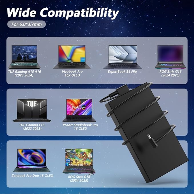 280W ADP-280BB B Charger Compatible with Asus ROG Strix G15 G17 G513R G513Q G713R G713Q TUF A16 FA617 FA617X FA617N FA617XT FA617NT FA617XS FA617NS Strix Scar 15 17 SE Flow X16 Power Adapter